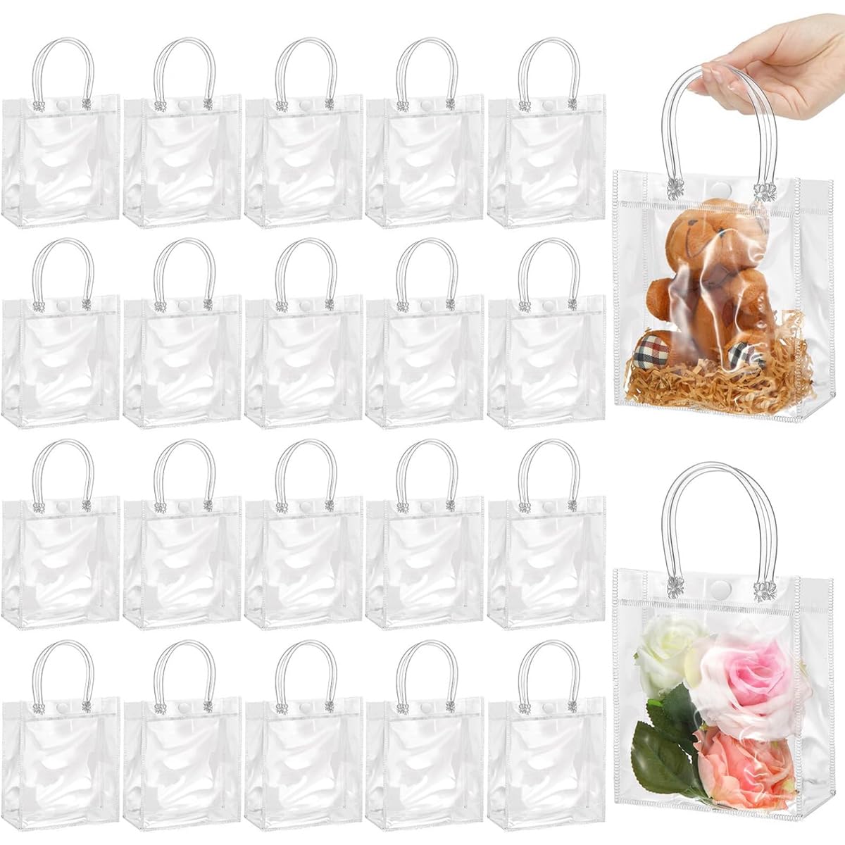 HASTHIP Clear Gifting Handbags for Weddings and Parties featuring 20pcs 20x20cm PVC Bags