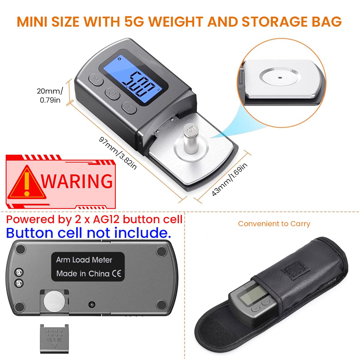 Verilux Stylus Pressure Gauge for Turntable with 0.01g Precision and Blue LCD Display