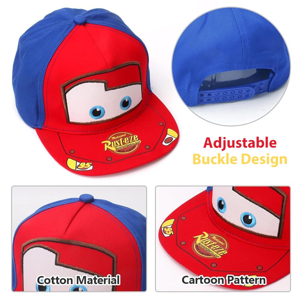 SNOWIE SOFT Kids Cap Red Fashion Cartoon Print Sun Cap Kids Wide Brim Sun Hat Adjustable Kids Cap for Boys Girls Children's Day Gift