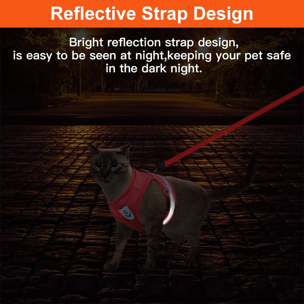 Qpets Cat Vest Harness with 1.2m Dog Leash Adjustable Size Dog Vest Harness Breathable Mesh Fabric with Safety Reflective Strip Dog Harness for Cat(S, red)