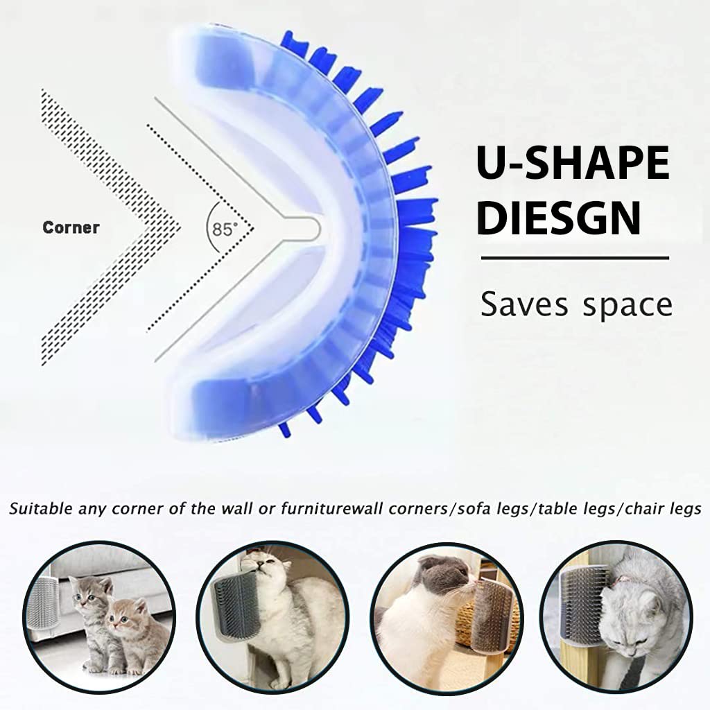 Qpets® 2 Pcs Cat Brush for Hair Grooming Wall Mount Corner Cat Scratcher Head Top Massage Comb for Cat Self Entertainment Massage Brush for Cat