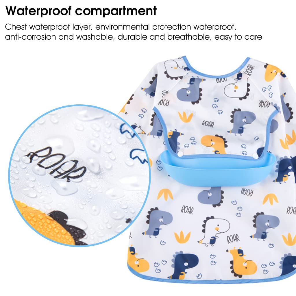 SNOWIE SOFT Sleeved Baby Bib for Feeding with Pocket and Elastic Cuffs 32 in | Waterproof TPU Fabric for Toddlers 6–24 Months