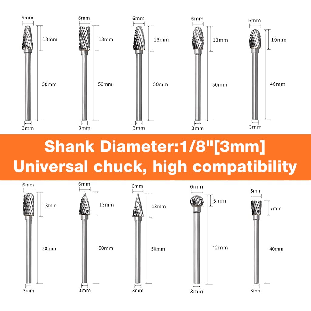 Serplex Tungsten Carbide Rotary Burr Set for Dremel with 1/8
