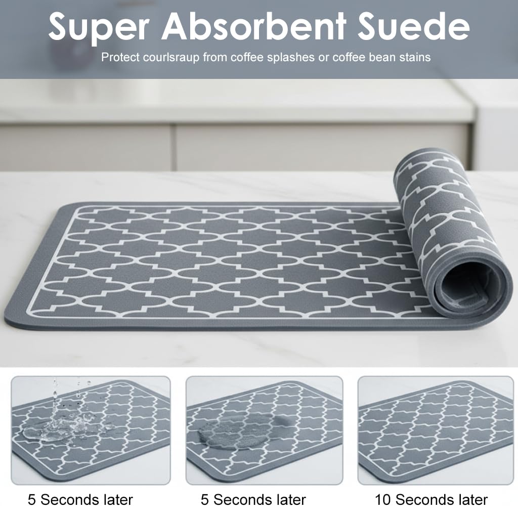 ZIBUYU Super Absorbent Dish Drying Mat for Kitchen Countertops with Non Slip Base | Easy Clean Microfiber Counter Protector