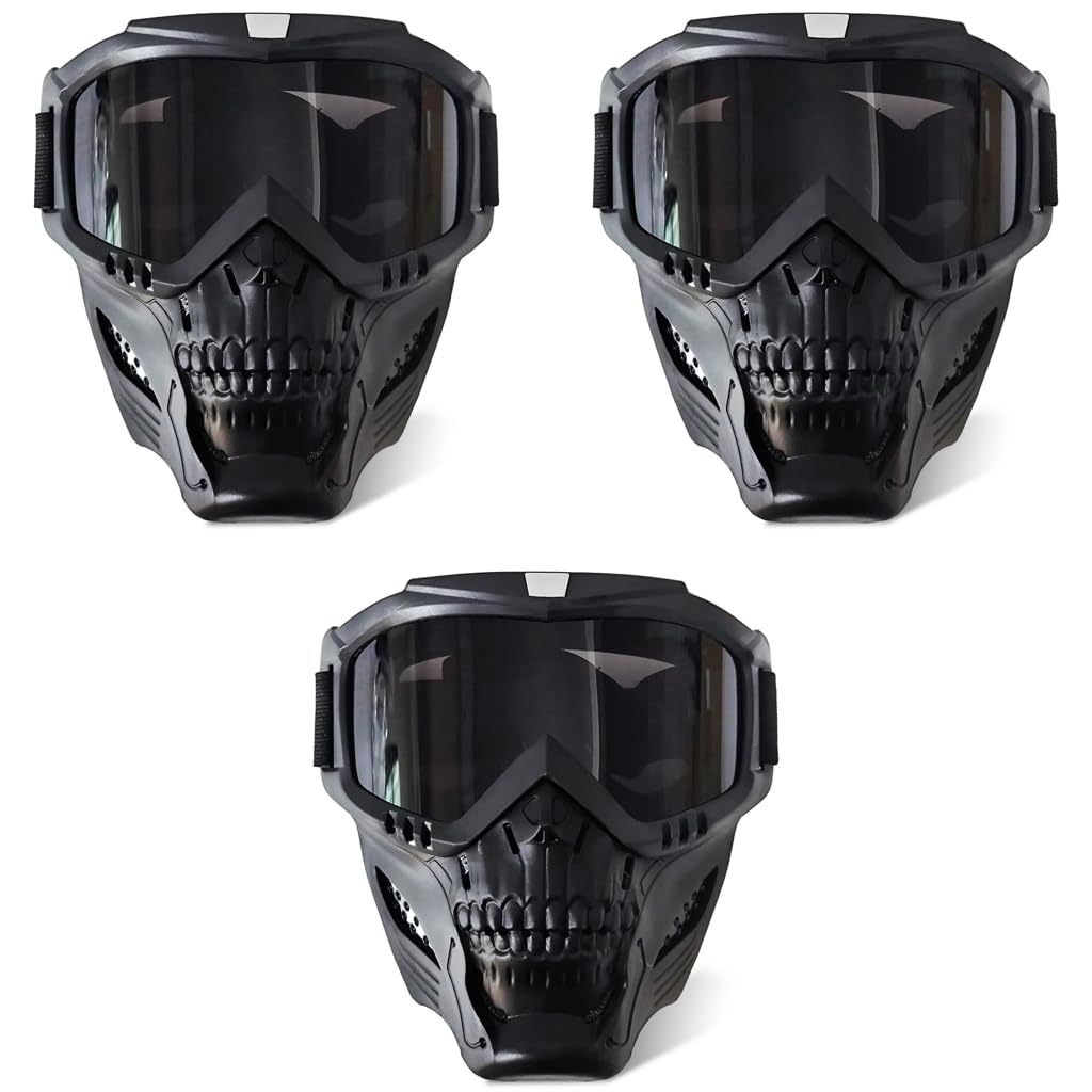 Proberos Protective Face Mask for Bikers with UV Protection Goggles and Soft Foam | 3PCS Skull Style Full Cover Helmet for Motorcycle and Off Road