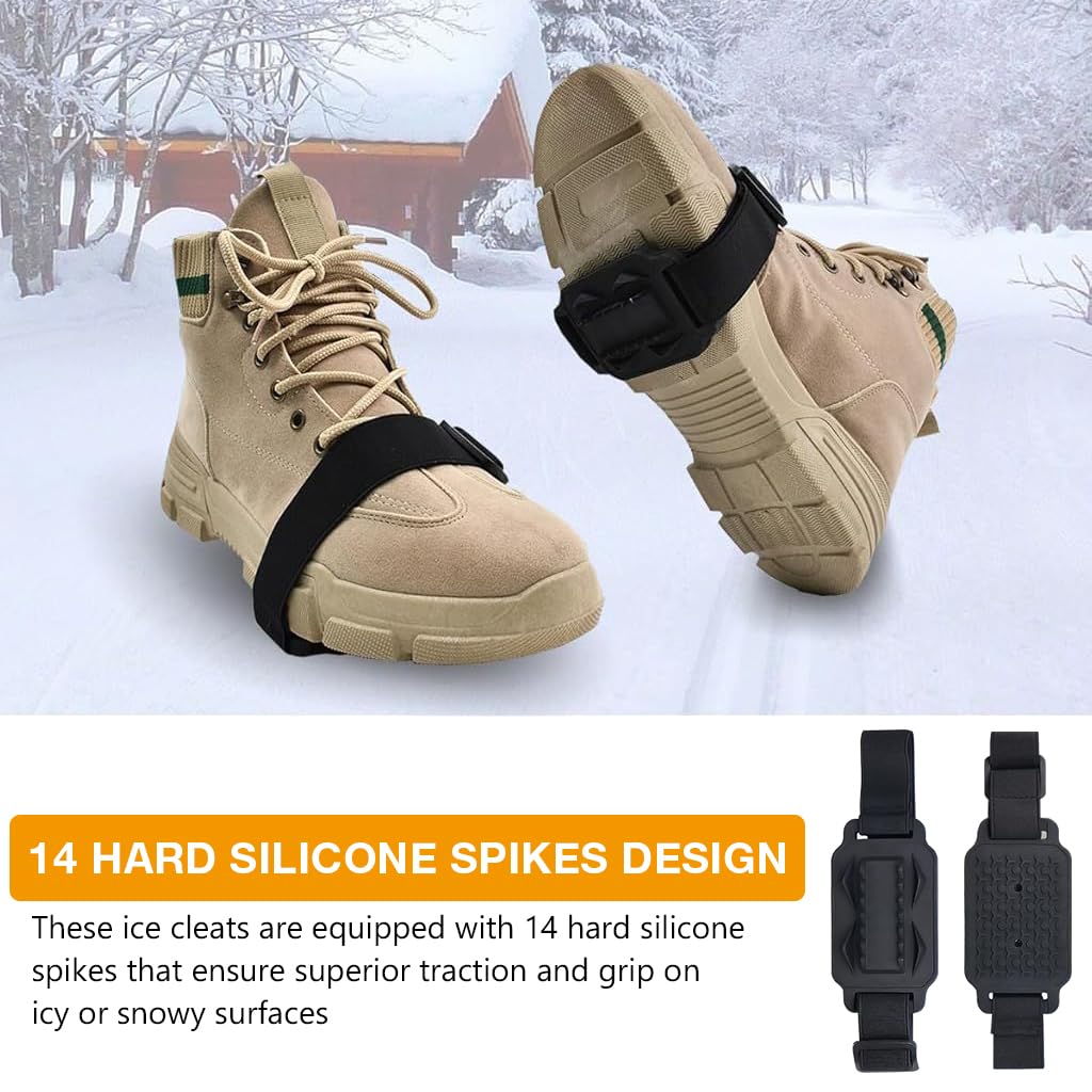 GUSTAVE Ice Cleats for Shoes and Boots with 14 Silicone Spikes featuring Rotatable Design | Ideal for Winter Walking and Hiking