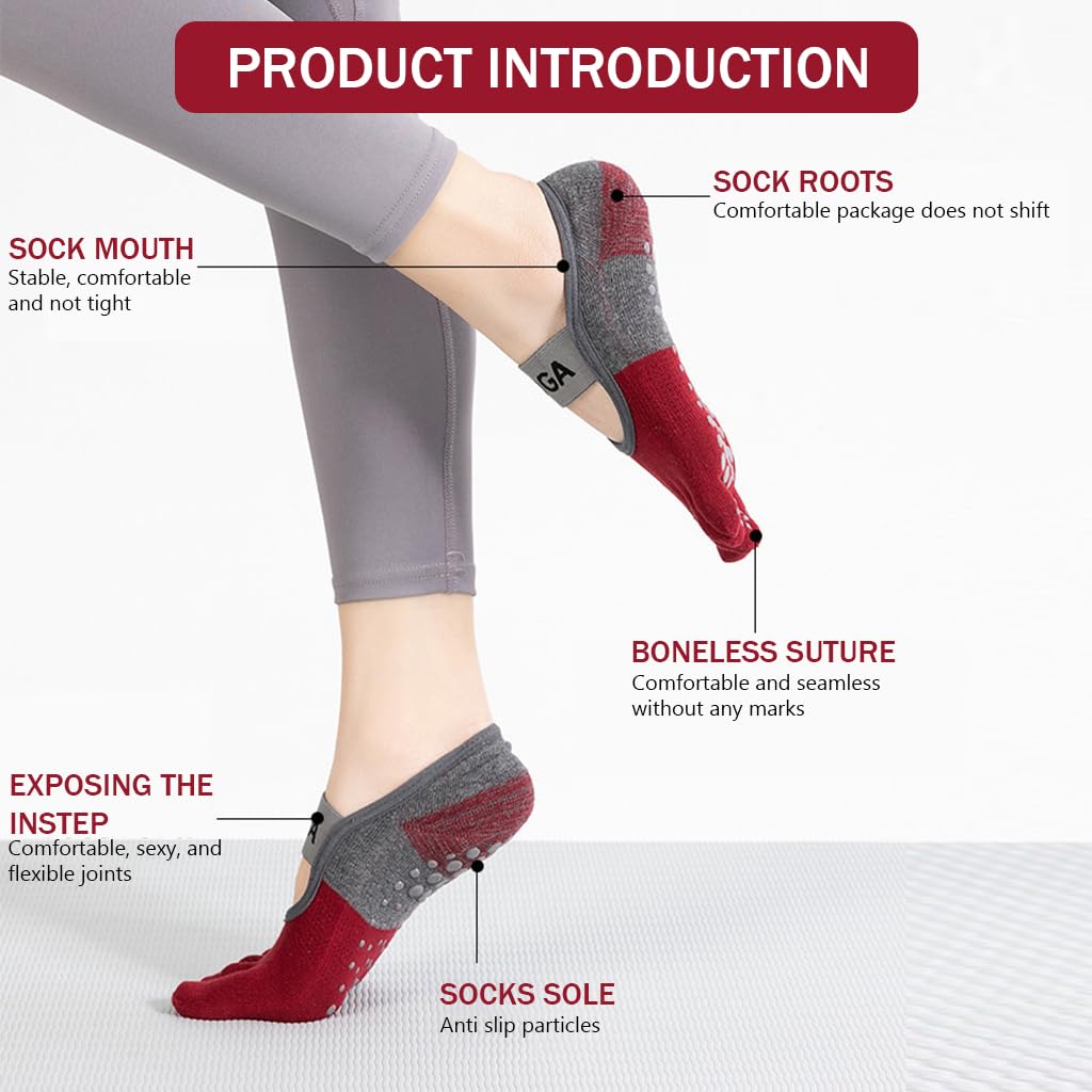 Proberos Women Yoga Socks for Pilates and Fitness featuring Silicone Anti Slip Sole | 2 Pairs Cotton Ankle Design