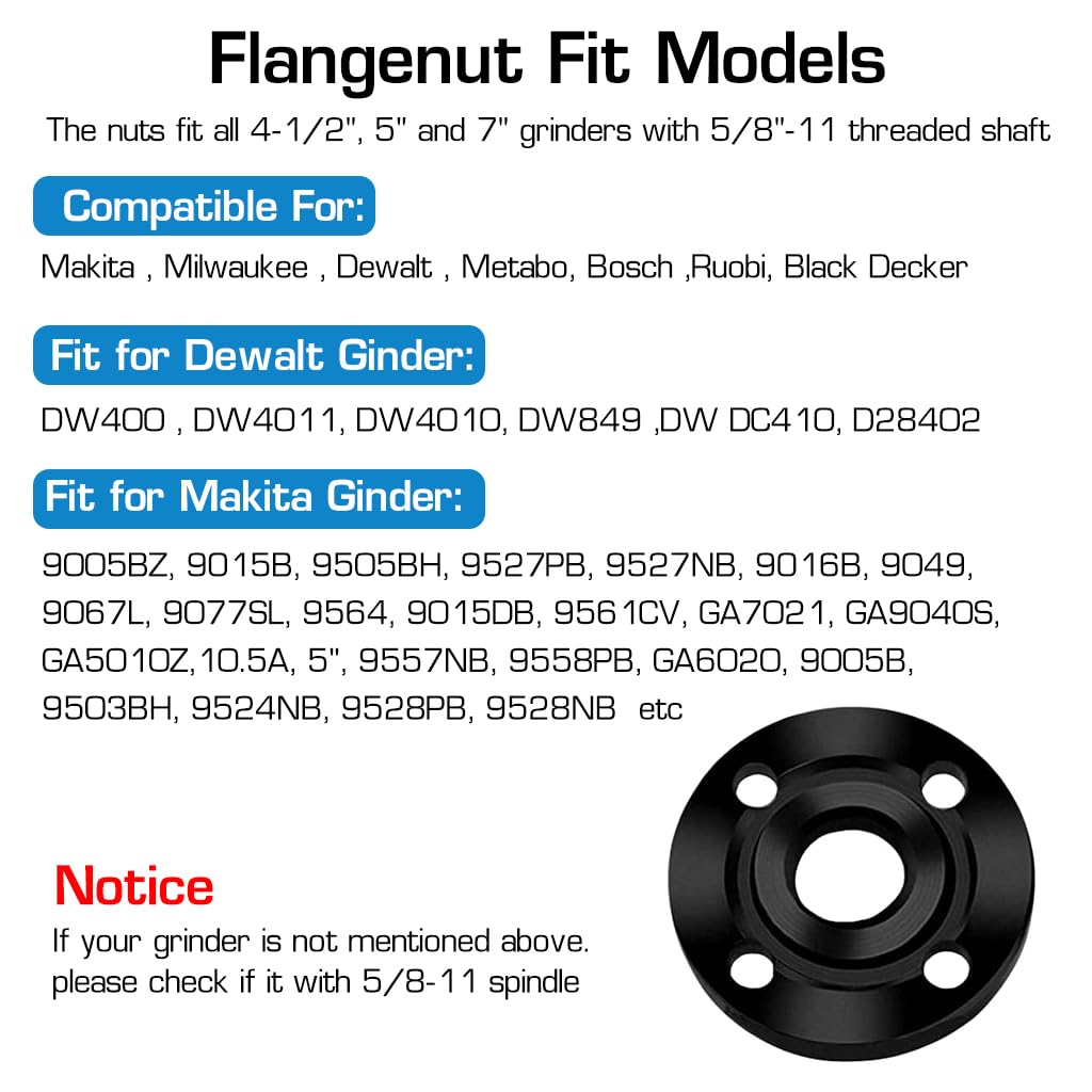 Serplex® Angle Grinder Wrench Attachment Angle Grinder Nut 4PCS Grinder Flange Nut 5/8-11 Grinder Nuts Compatible with Dewalt Milwaukee Makita Bosch Ryobi Black Decker Grinder Parts