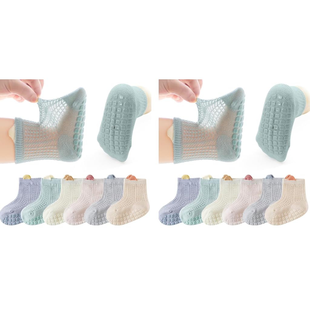 SNOWIE SOFT Baby Socks Set for 0–18 Months with 6 Pairs Breathable Cotton and Anti Slip Grip | Cute Cartoon Design for Boys and Girls