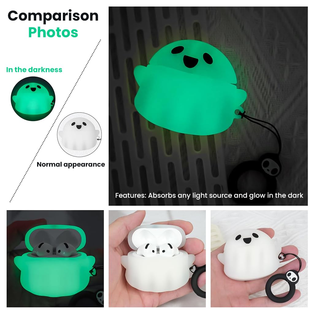 ZORBES AirPods 4 Case Cover for 2024 Model with Glow in the Dark Ghost Design | Soft Silicone