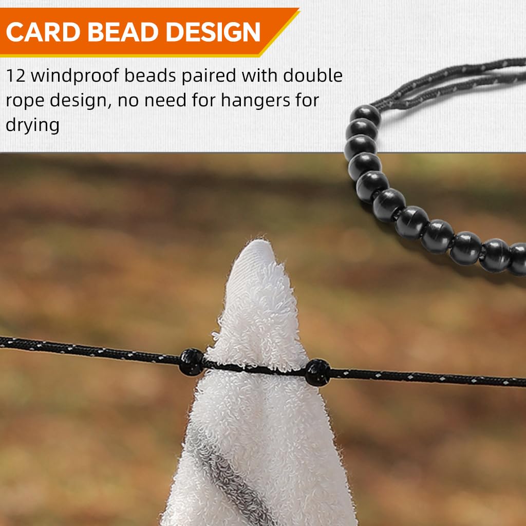 HASTHIP Clothes Drying Rope for Camping with 3m Length and Reflective Beaded Nylon Design