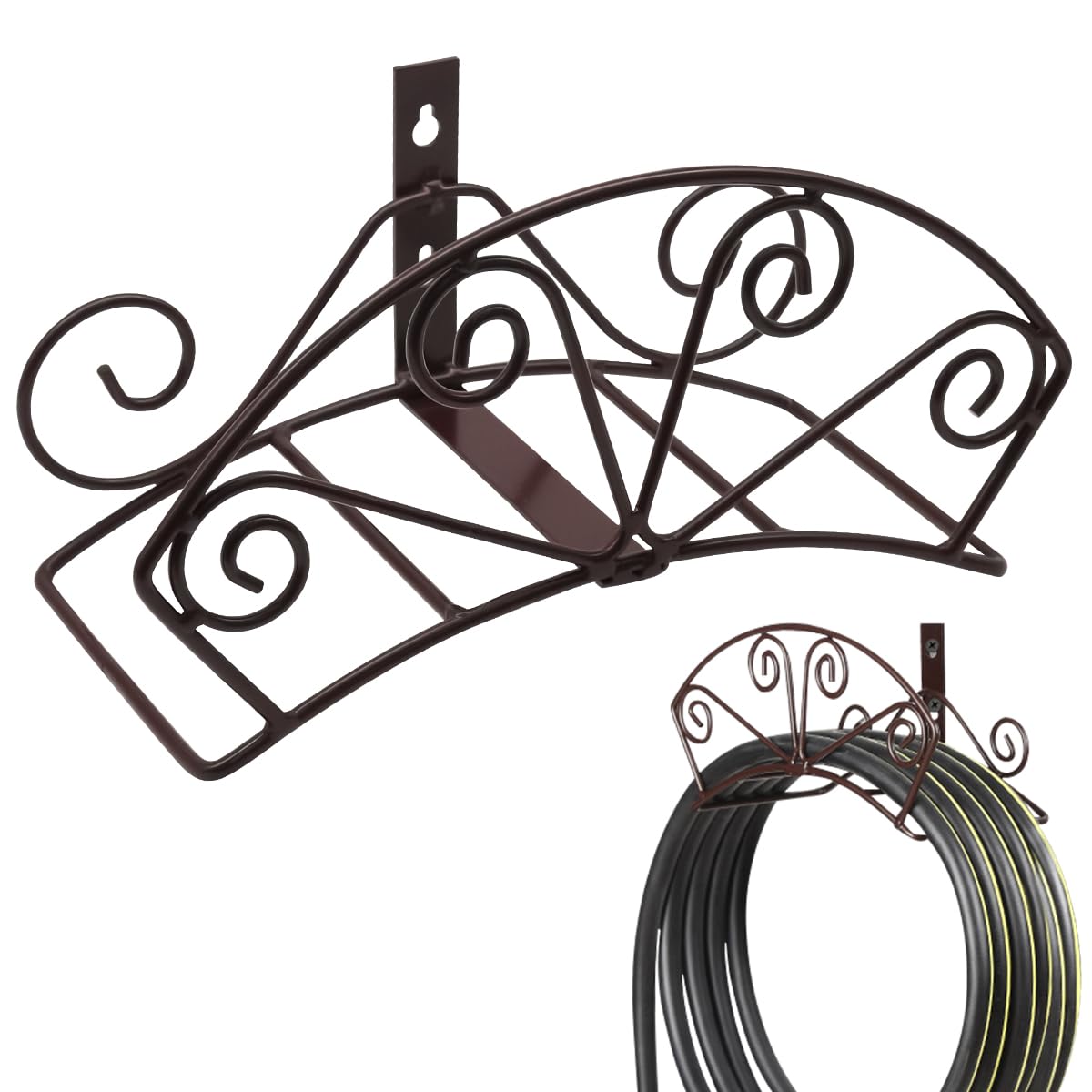 HASTHIP Garden Hose Hanger for Wall Mounting with Cast Iron Hook 33.5x14.5x17.8cm | Rustproof Outdoor Storage