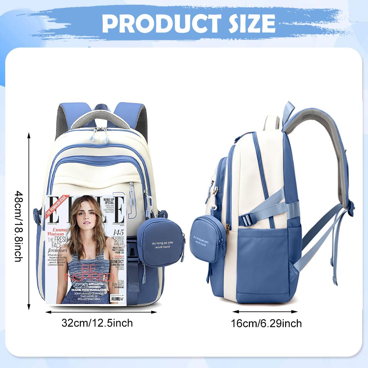 PALAY Girls Backpack for School and Travel with Multi Compartments Blue Nylon 3 PCS Set