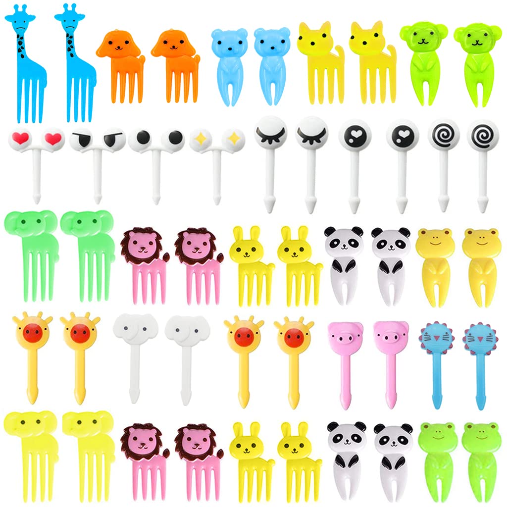 HASTHIP® 24Pcs Food Fruit Fork Picks for Kids, Cute Animals Little Forks Dessert Forks Mini Toothpick for Cake Dessert Party Supply, Reusable, Food Grade Plastic, Kids Lunch Accessories Decorations