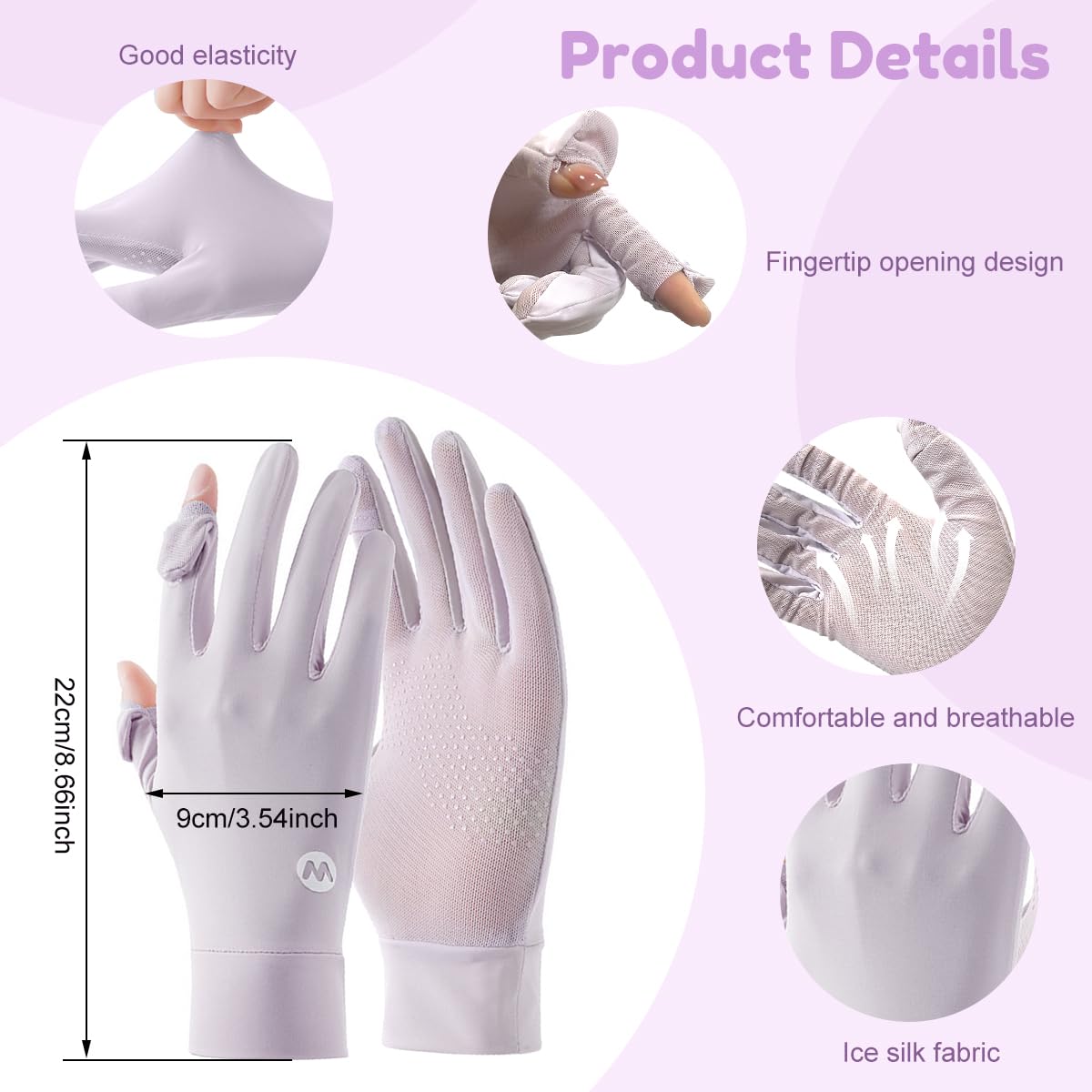 SANNIDHI Hand Gloves for Women with UPF 50+ Sun Protection featuring Ice Cool Mesh | Purple 2PCS