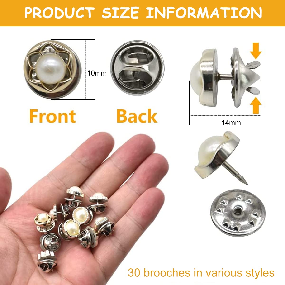 SANNIDHI Pearl Buttons Brooch Pins for Shirt and Cardigan with No Sew Design | 30PCS Set