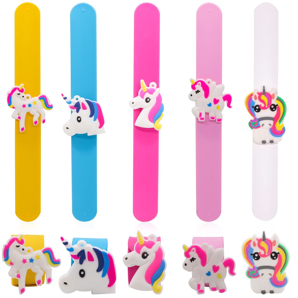 PATPAT® Slap Bands for Kids 5Pcs Set, Unicorn Slap Bracelets Colorful Silicone Toys Wristband for Boys Girls Exchanging Gifts, Birthday Party Supplies Favors