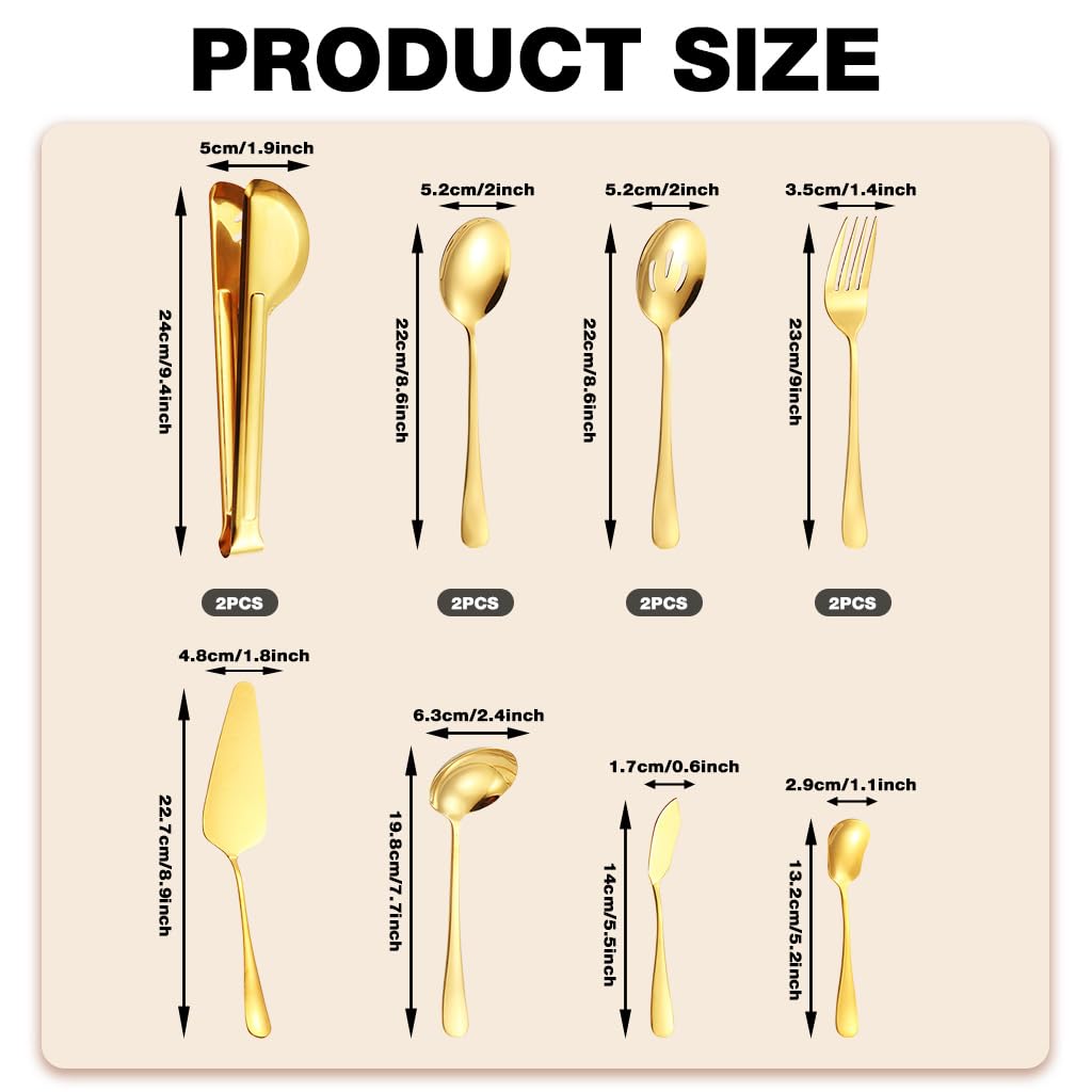 ZIBUYU Serving Utensils Set for Dining and Parties featuring 12 Pieces in Gold Stainless Steel