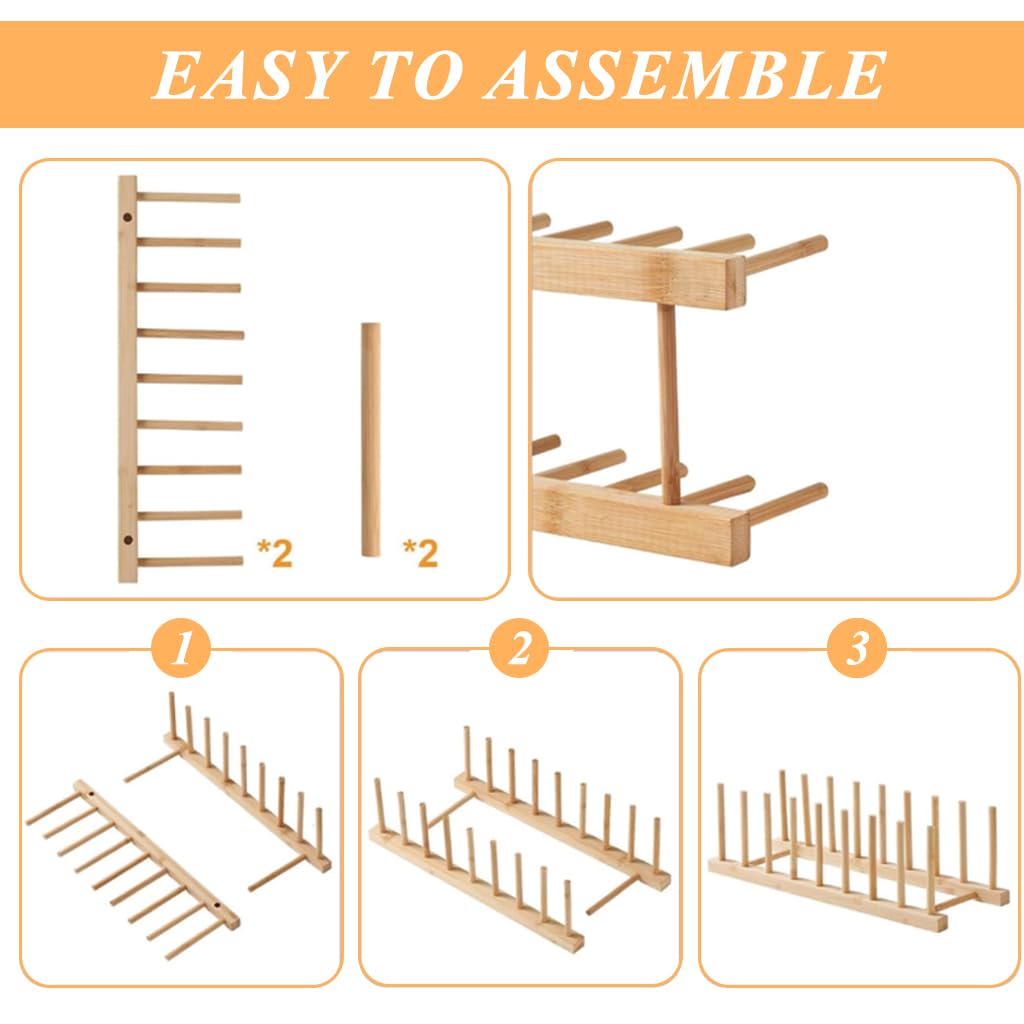 Zibuyu Bamboo Dish Rack for Kitchen Organization with Foldable Space Saving Design