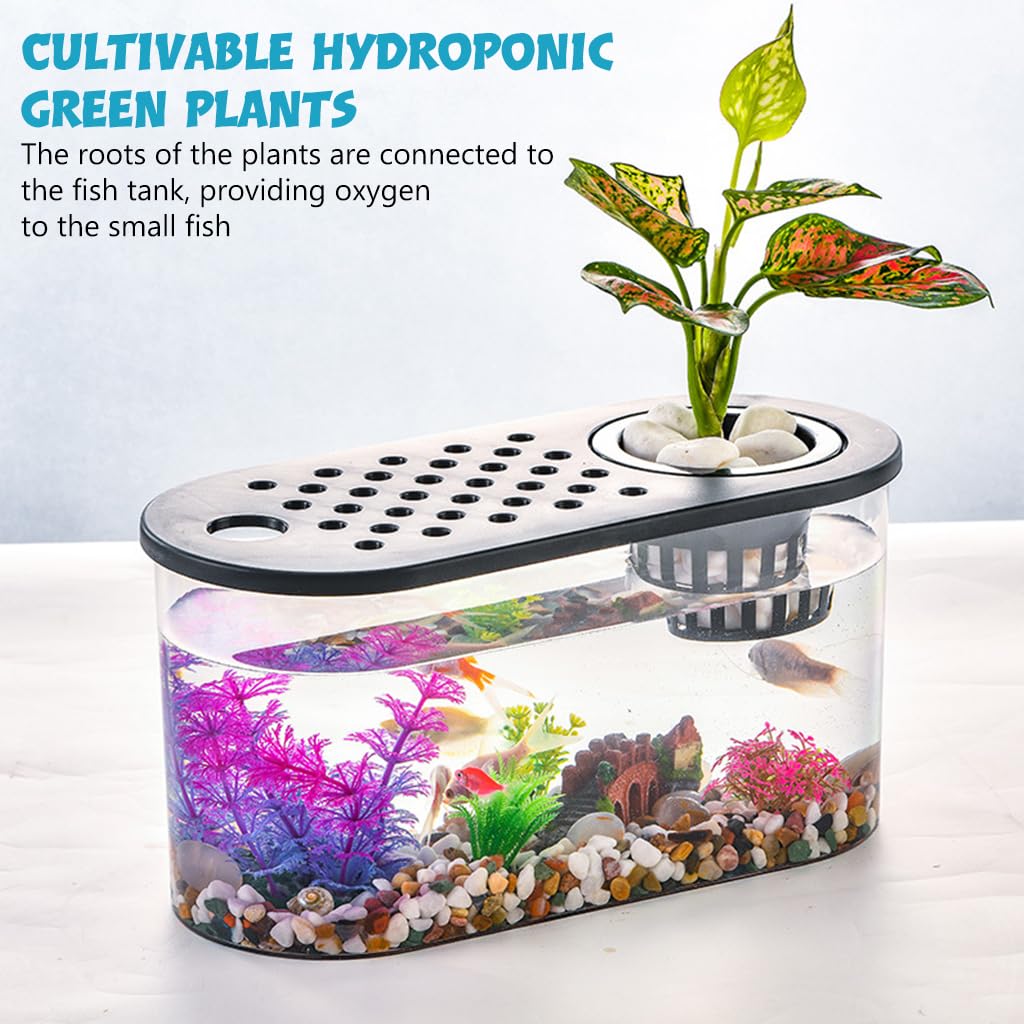 HASTHIP Plastic Fish Tank, Narrow Aquarium, Modern Transparent Fish Bowl, Desktop Goldfish Tank, Clear Betta Fish Tank, Portable Fish Tank with Oxygen Pump Hole