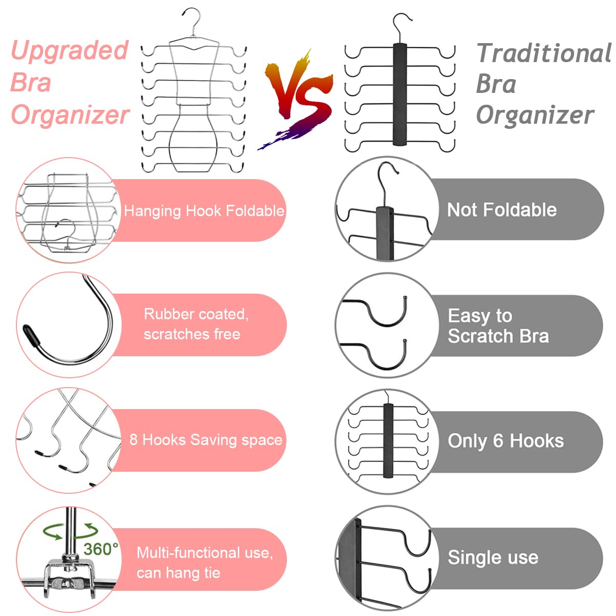 HASTHIP Bra Organizer for Wardrobe featuring 12 Bra Capacity with Foldable Stainless Steel Rack | Space Saving Undergarment Storage