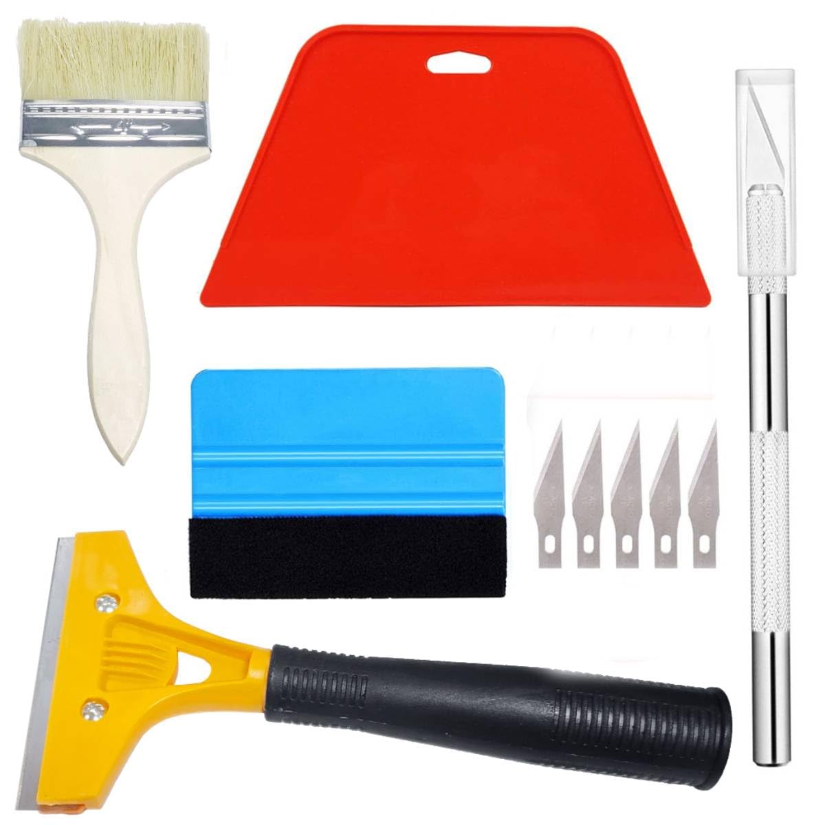 ZIBUYU® Wallpaper Smoothing Tool Include red Squeegee, Red Tape Measure, Vinyl Cutter and Craft with 4 Replacement Blades for Adhesive Contact Paper Application Win