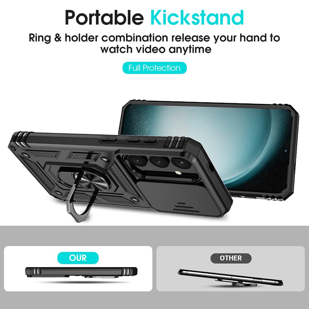ZORBES Phone Case for Samsung Galaxy S24 6.2 in with Sliding Camera Cover and Magnetic Kickstand | TPU and PC Shockproof Protection