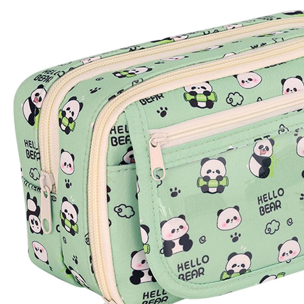 Zibuyu Pencil Case for School and Travel with 21.5x12.5x8.5 cm Capacity | Green Panda Floral Polyester Bag