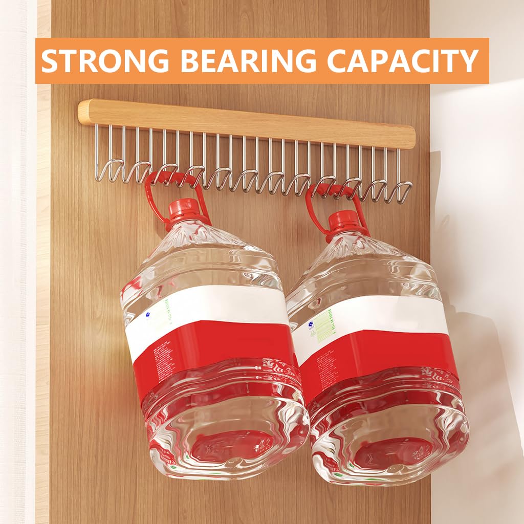 HASTHIP Belt Organiser for Wardrobe with 12 U Shaped Hooks 41x8cm Wooden Pull Out Hanger | 3PCS Set