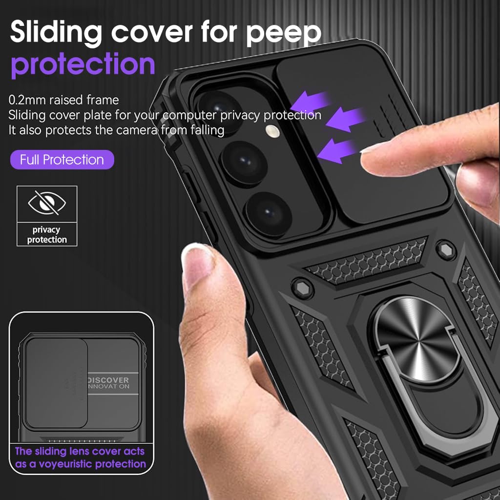 ZORBES Phone Case for Samsung Galaxy S24 Ultra with 360° Magnetic Ring Holder and Sliding Lens Cover | White PC TPU Protection