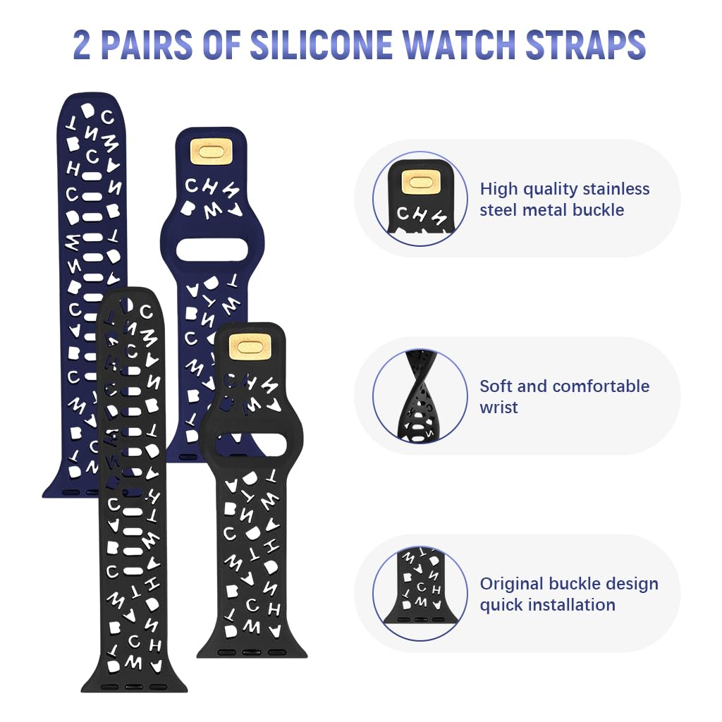 ZORBES Watch Band for Apple Watch 49–42mm with Cutout Letter Design and Soft Silicone | 2 PCS Adjustable Replacement Strap