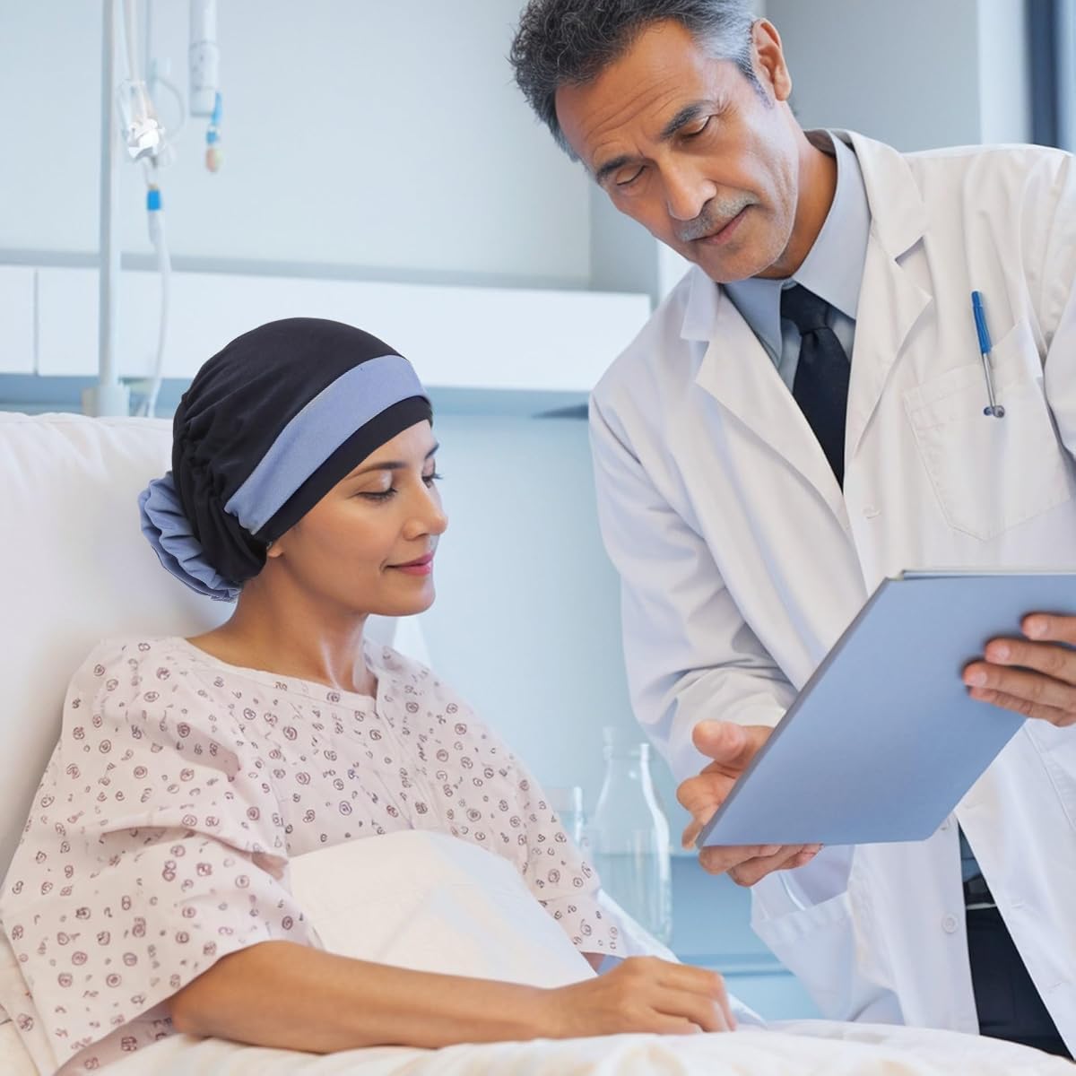 SANNIDHI Chemo Caps for Women with Elastic Fit 22–23 in featuring Floral Detail | Navy Blue Turban