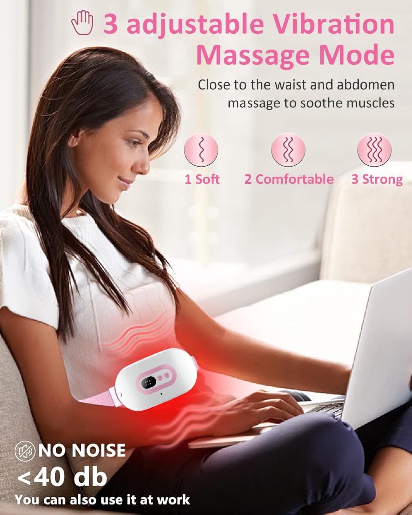 HANNEA Electric Cordless Heating Pad for Period Pain with 3 Heat Levels & 3 Vibration Modes