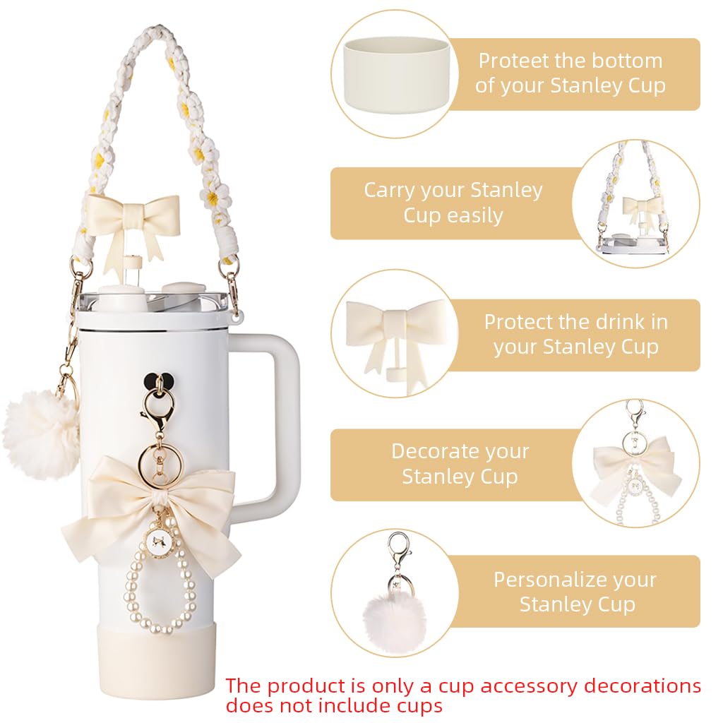 HASTHIP Stanley Cup Accessories Set of 16PCS for 40oz 30oz with Silicone Boot and Charm Kit | Decorative Straw Covers and Hand Straps