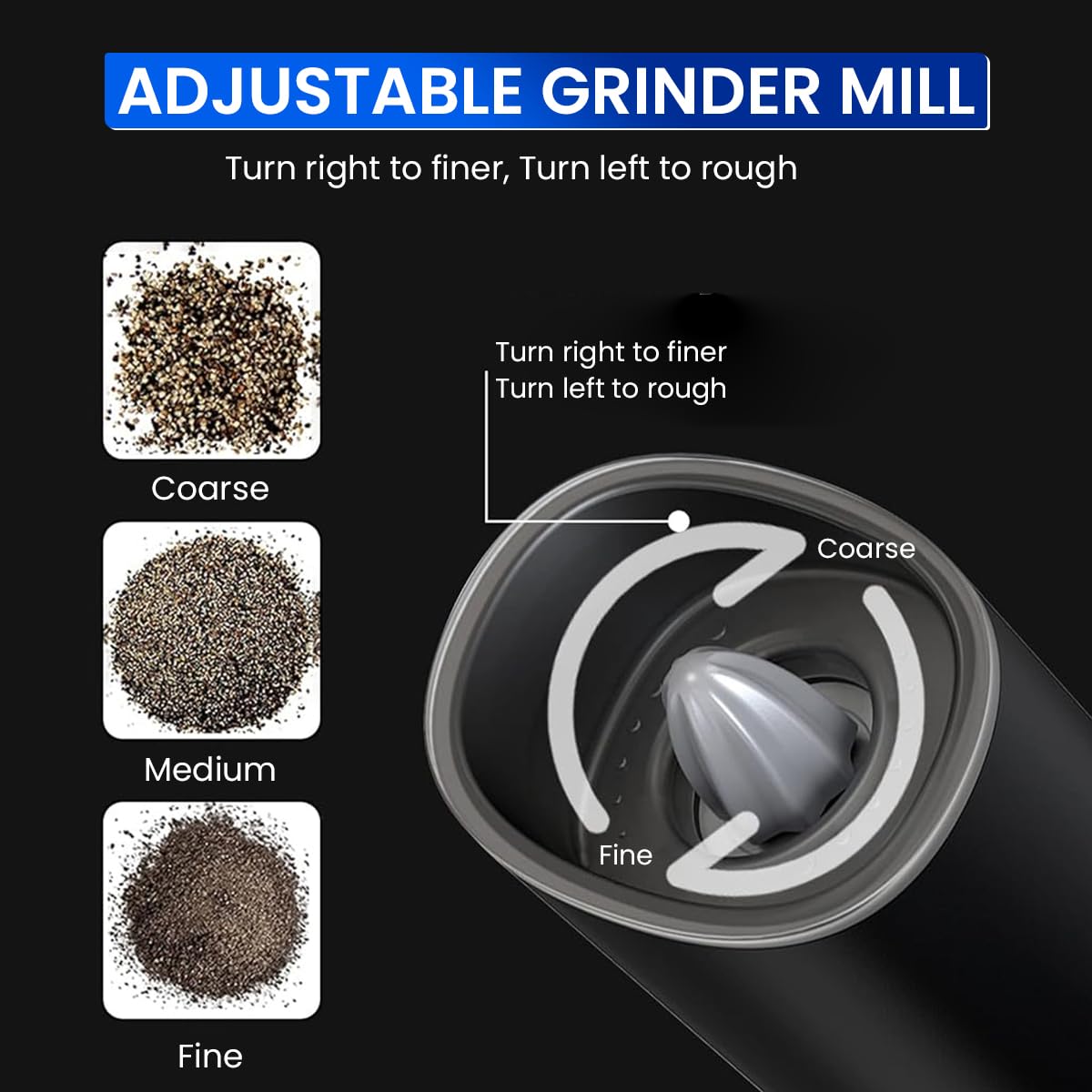 HASTHIP Electric Pepper Grinder with LED Light and Ceramic Core | Battery Operated Adjustable Coarseness