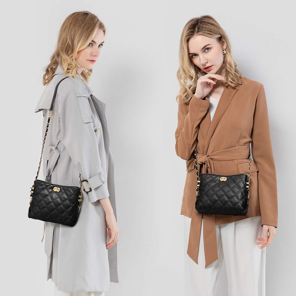 Venzina Side Sling Bag for Women with Adjustable Chain Strap and 21×8×15 cm Capacity | Black PU Leather Crossbody Purse