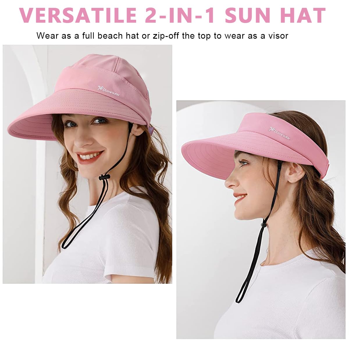 Venzina Sun Hat for Women featuring 4.3 in Wide Brim with Detachable Top | Pink Polyester