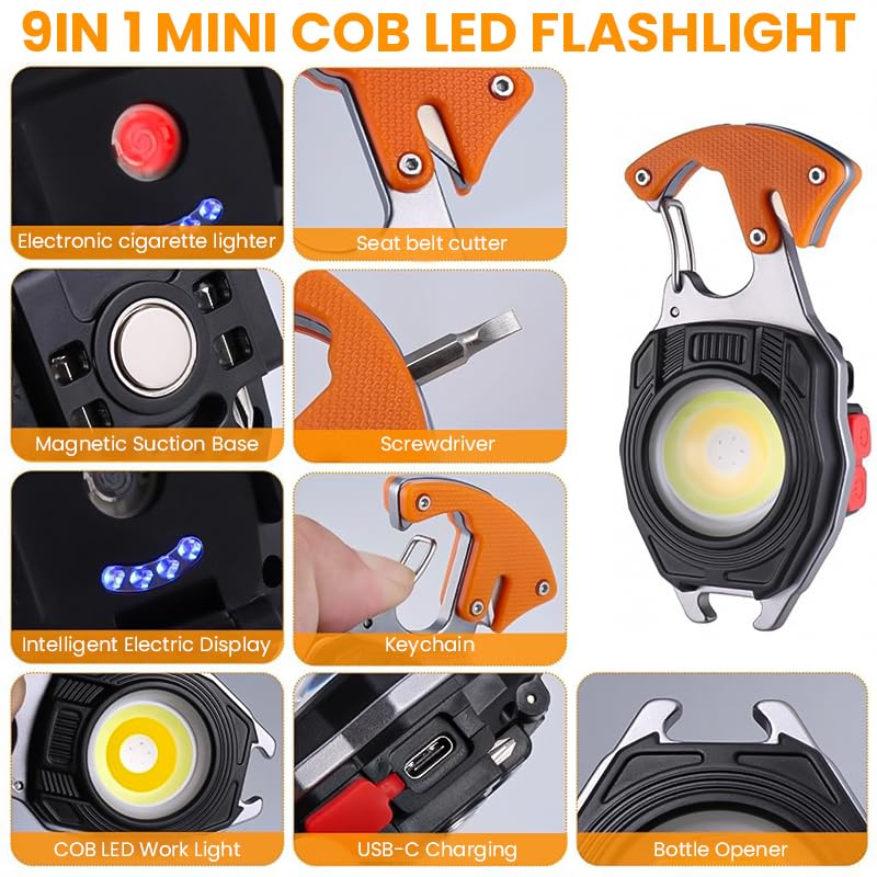 ELEPHANTBOAT Pocket Lamp for Outdoor Use with 500lm COB Light and 5 in 1 Multi Tool | USB Rechargeable