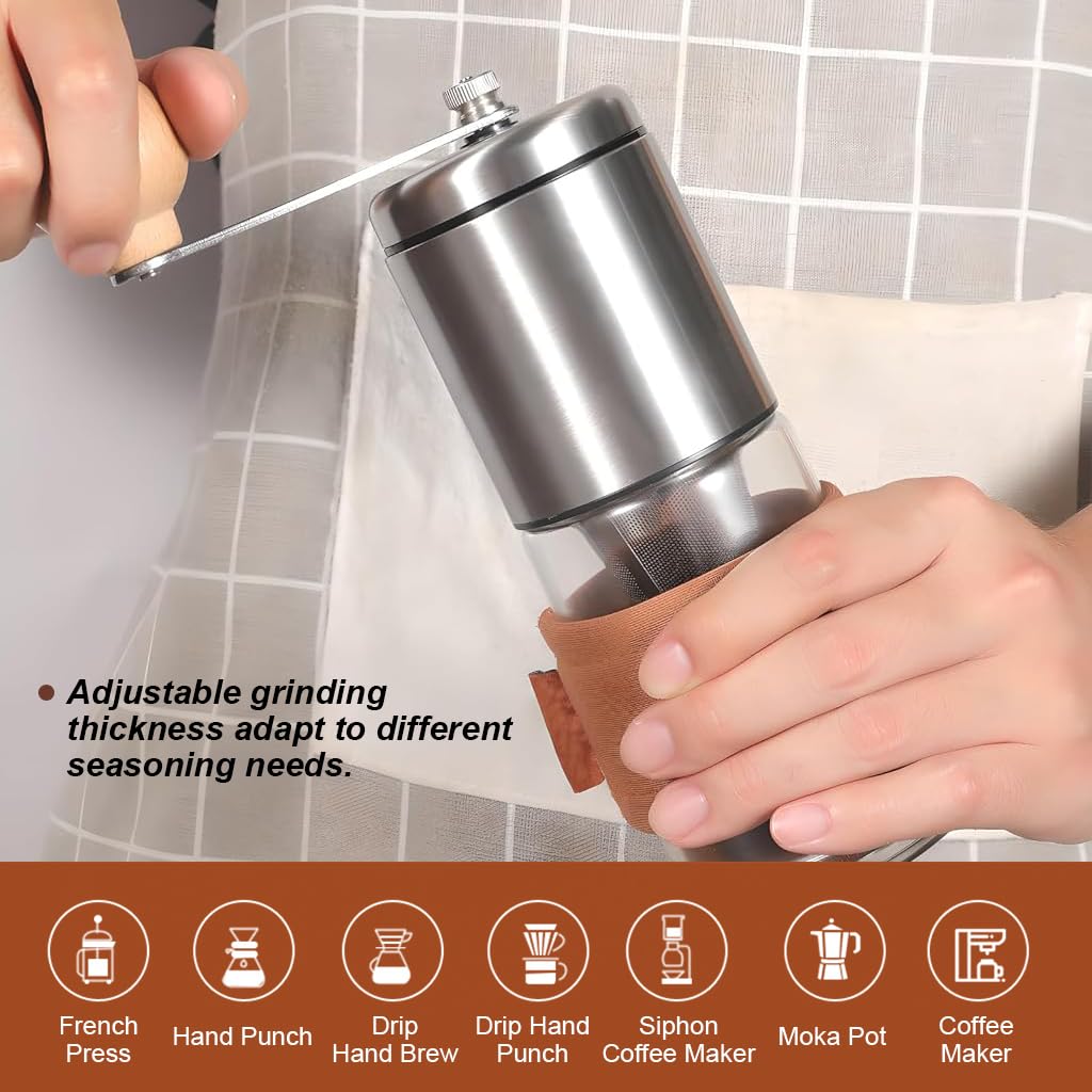 Supvox Manual Coffee Grinder with Smooth Hand Crank and Adjustable Settings | 15g Stainless Steel Portable Mill