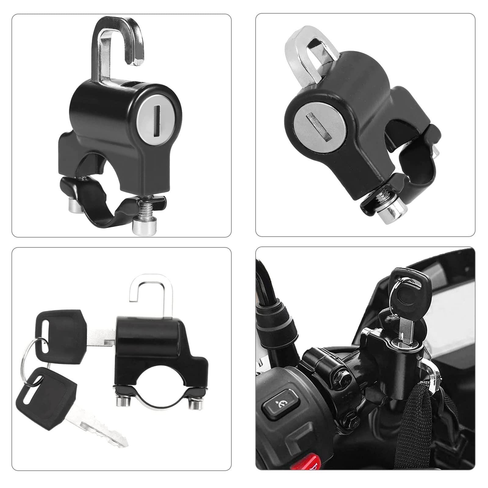 ZIBUYU Helmet Lock for Motorcycles with Rust Resistant Aluminum Alloy Build | Fits 22–24mm Handlebars 2PCS