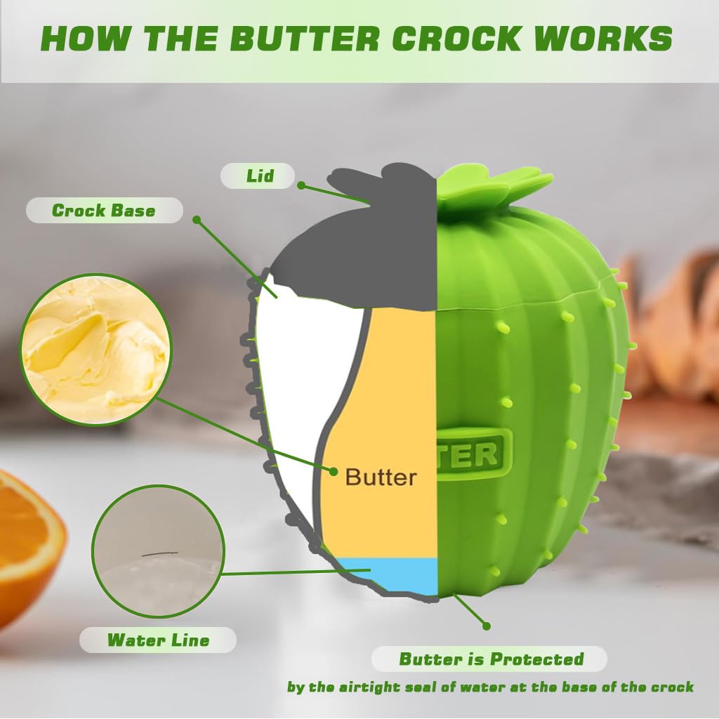 Supvox Cartoon Cactus Silicone Butter Jar for Kitchen Storage featuring Secure Lid 3.15x3.94 in | BPA Free Food Grade Green Container