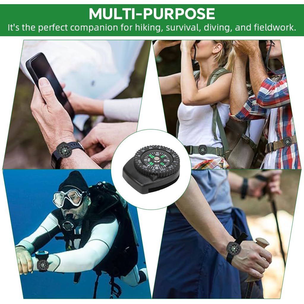PROBEROS Mini Compass for Watch Band featuring 1.1 in Clip-on Waterproof Design | 10 Pcs Set for Hiking and Survival