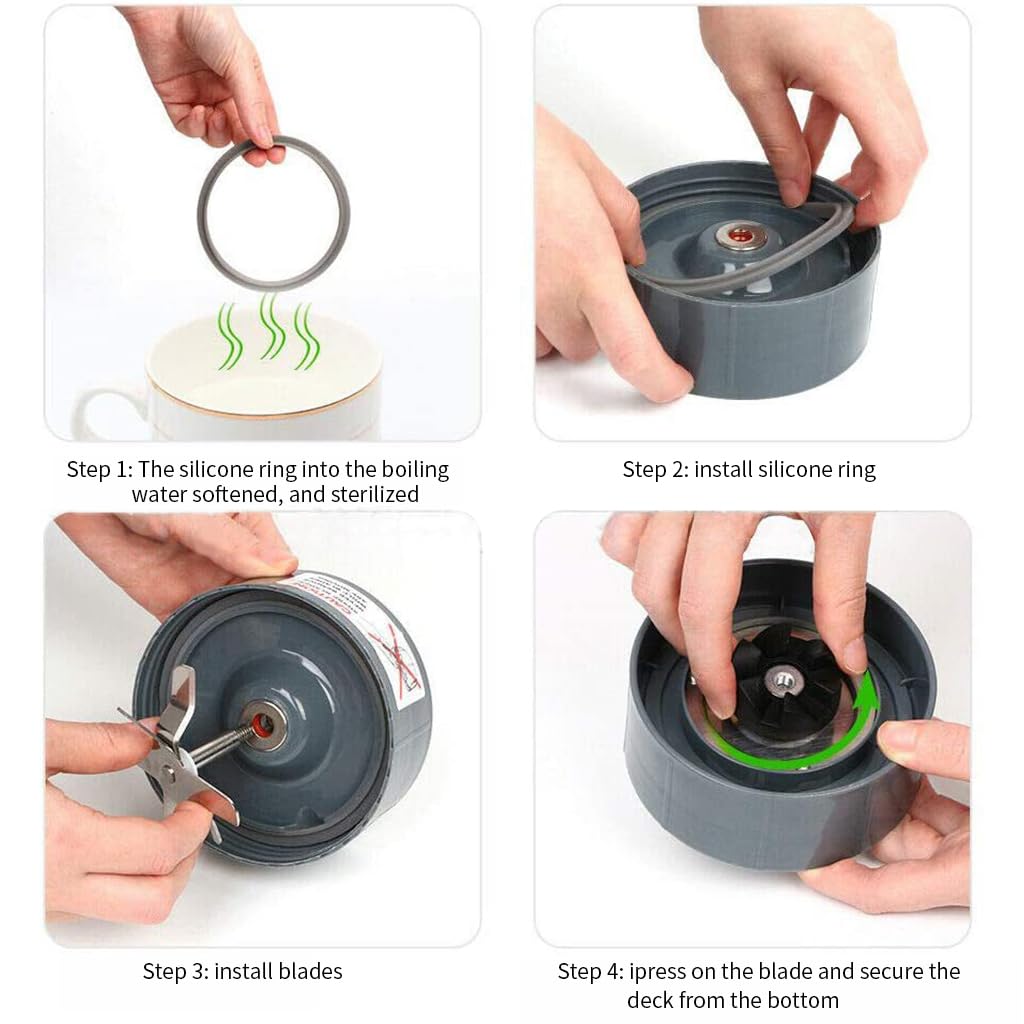 HASTHIP Blender Replacement Parts for NutriBullet 600W and 900W featuring 6‑Fin 304 Stainless Blade | 8 Pieces Set with Gaskets and Motor Coupler