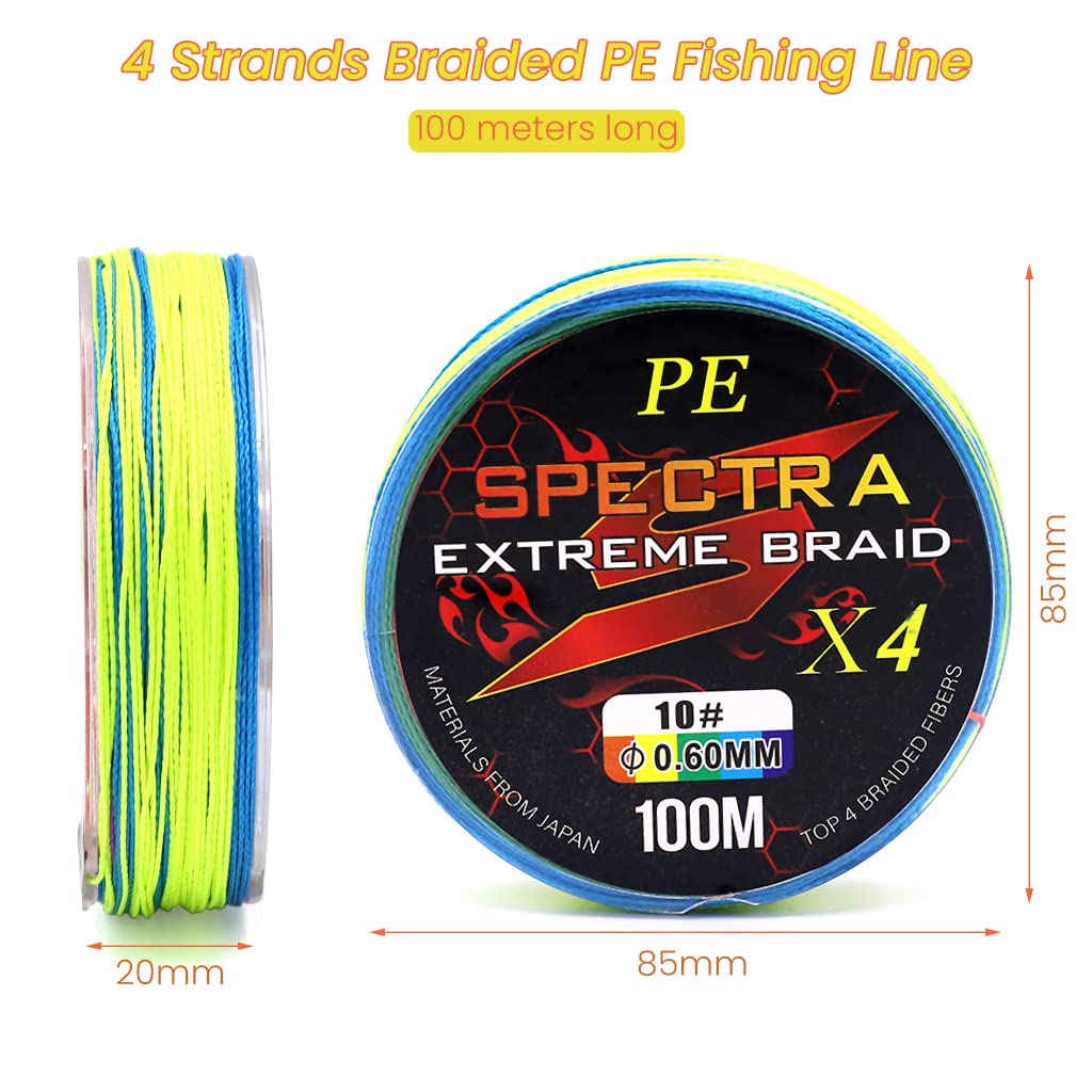 Proberos® Fishing Line Super Strong 0.6MM 110LB(50KG) 100M PE 4 Strands Monofilament Braided Fishing Line Angling Accessory, Durable Fishing Wire