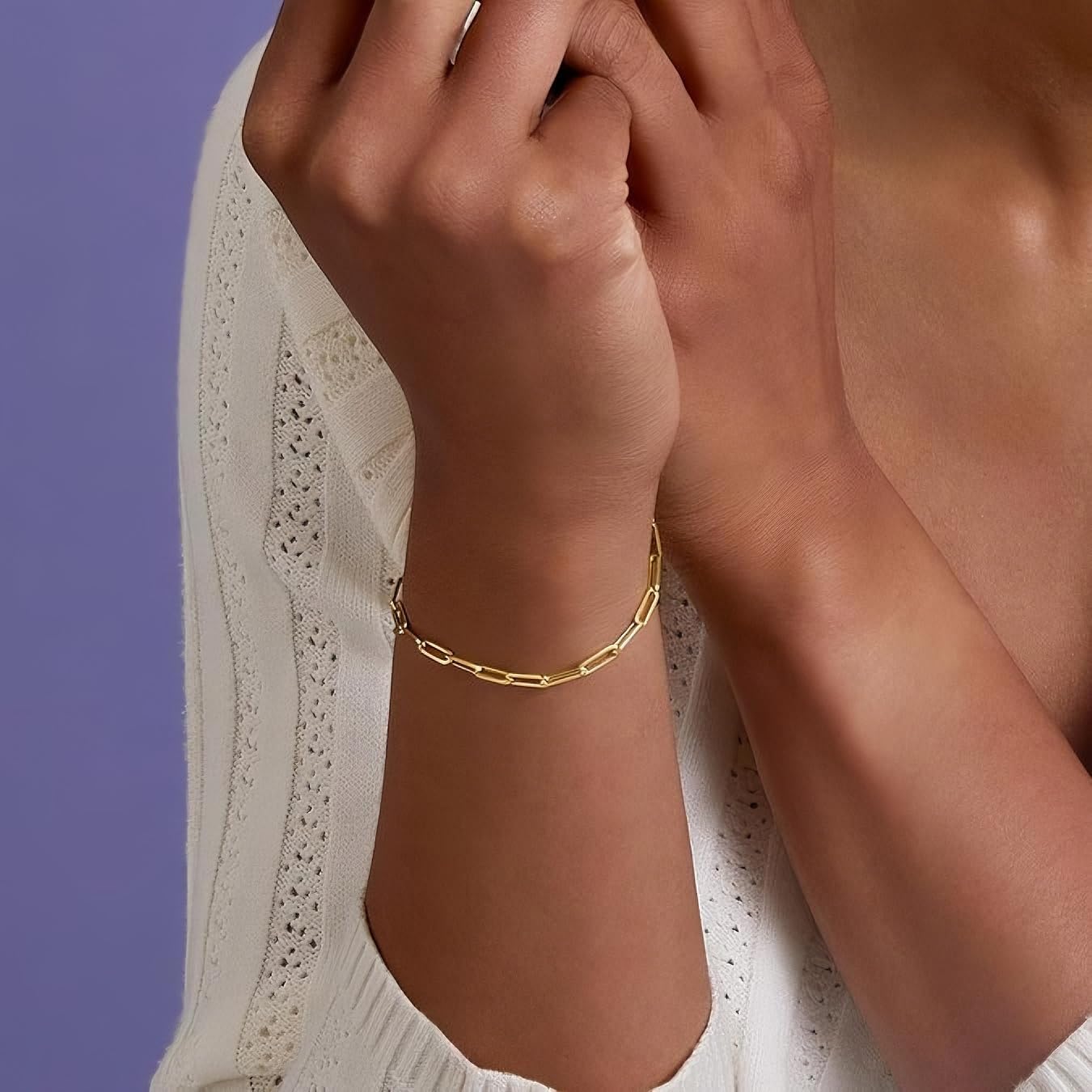 Zibuyu Chain Bracelet for Women with Lobster Clasp featuring Gold Plated Paperclip Links