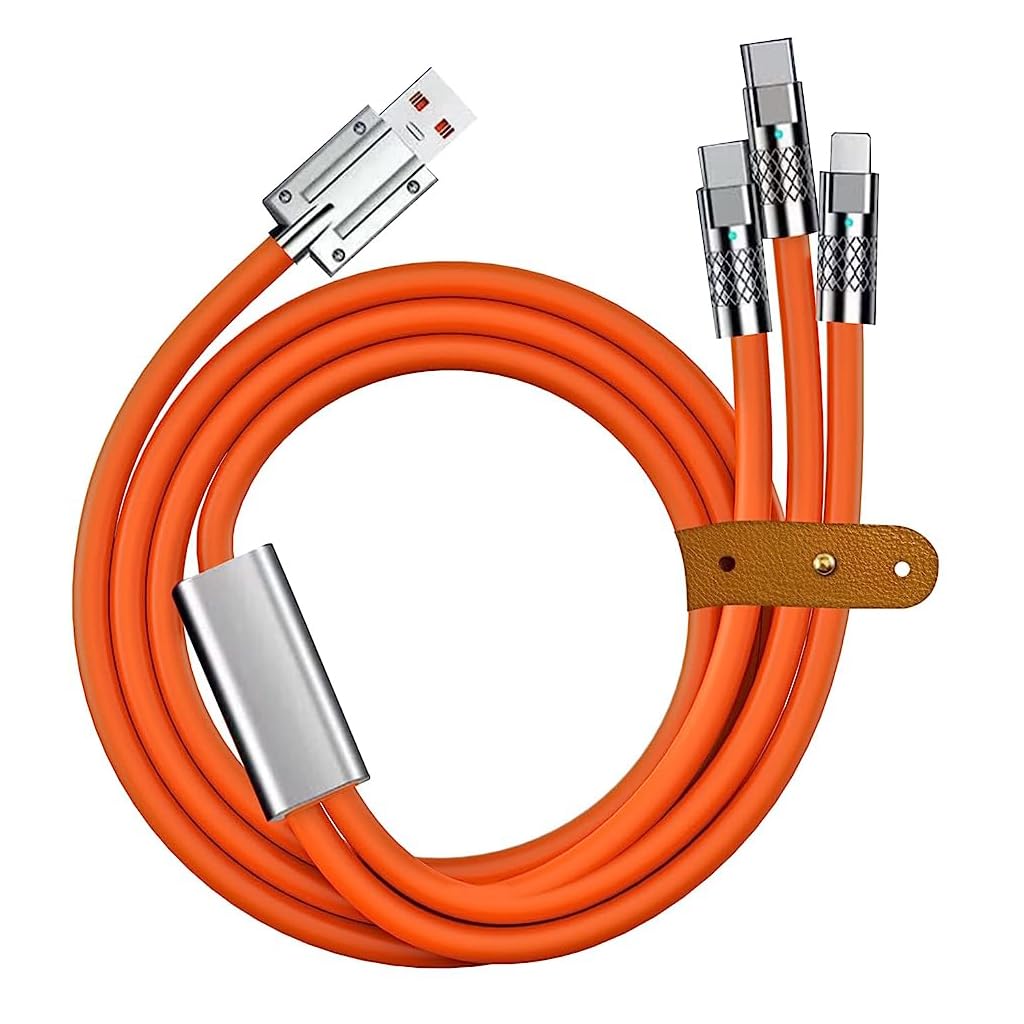 Zeitel 3 in 1 USB Charging Cable with 120W Fast Charge and Zinc Alloy Connectors | 1.2m Silicone Cord for iPhone iPad and Samsung