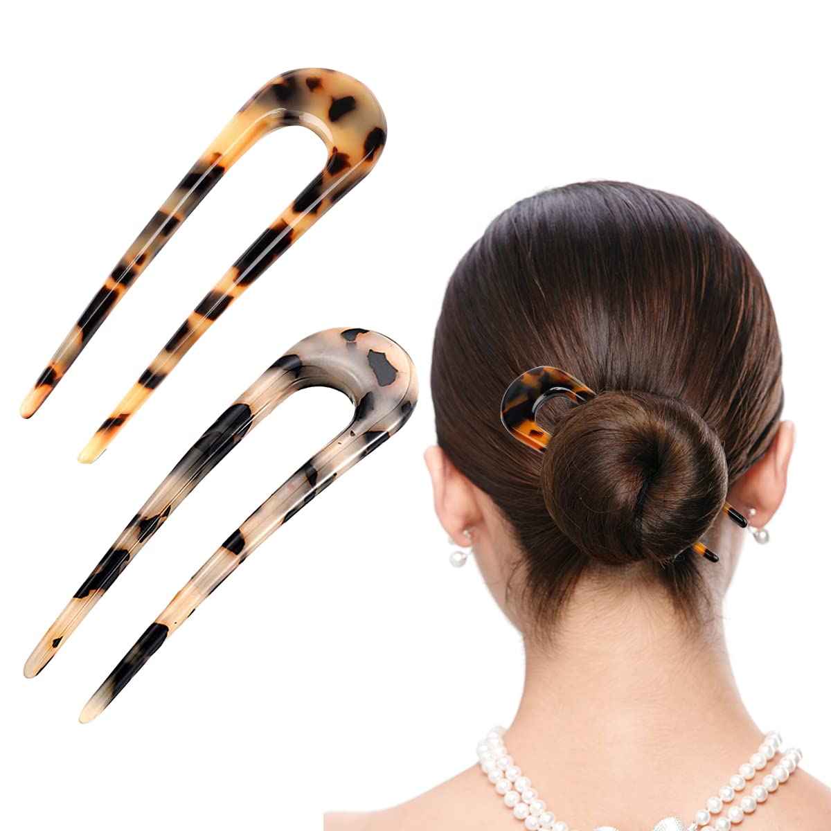 MAYCREATE® 2 Pack Hairpin U Shaped Amber Juda Hair Bun Hair Stick for Hair Bun Hair Chignon Pins Hair Chopsticks Duckbill Clips French Hair Pin Fashion Hair Clips for Woman Girls Hair Accessories