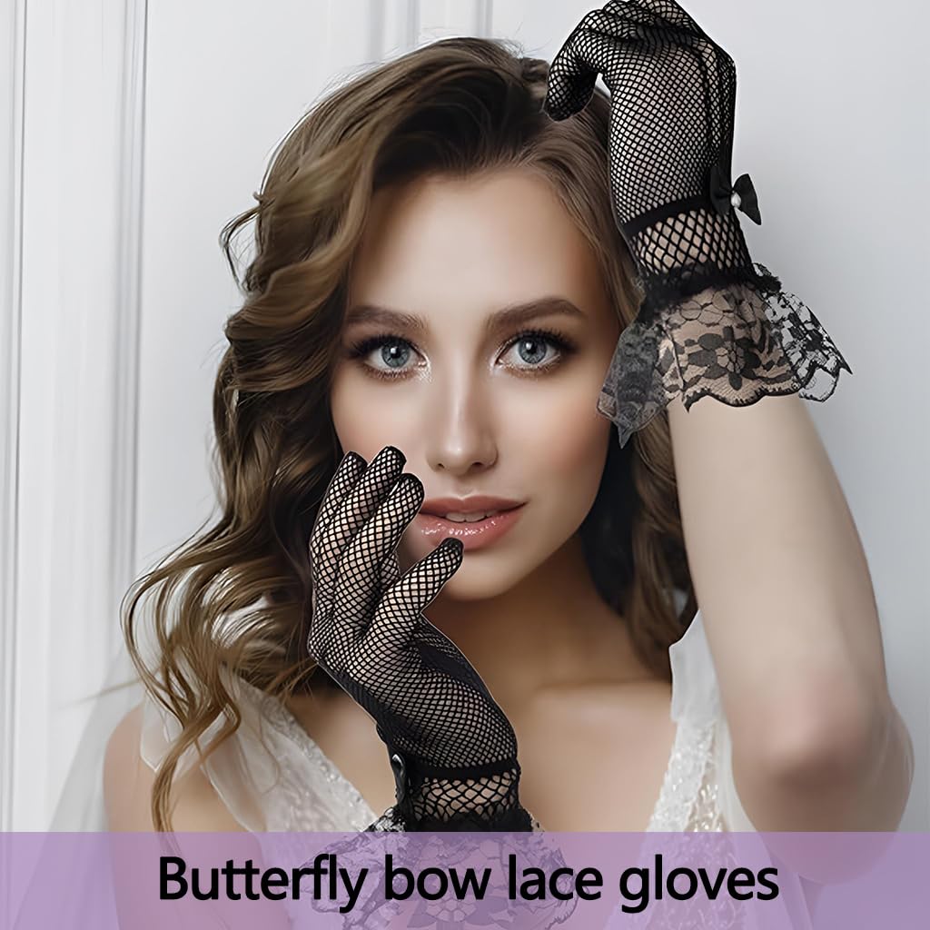 Zibuyu Women's Short Lace Gloves for Weddings and Parties featuring Sheer Floral Design