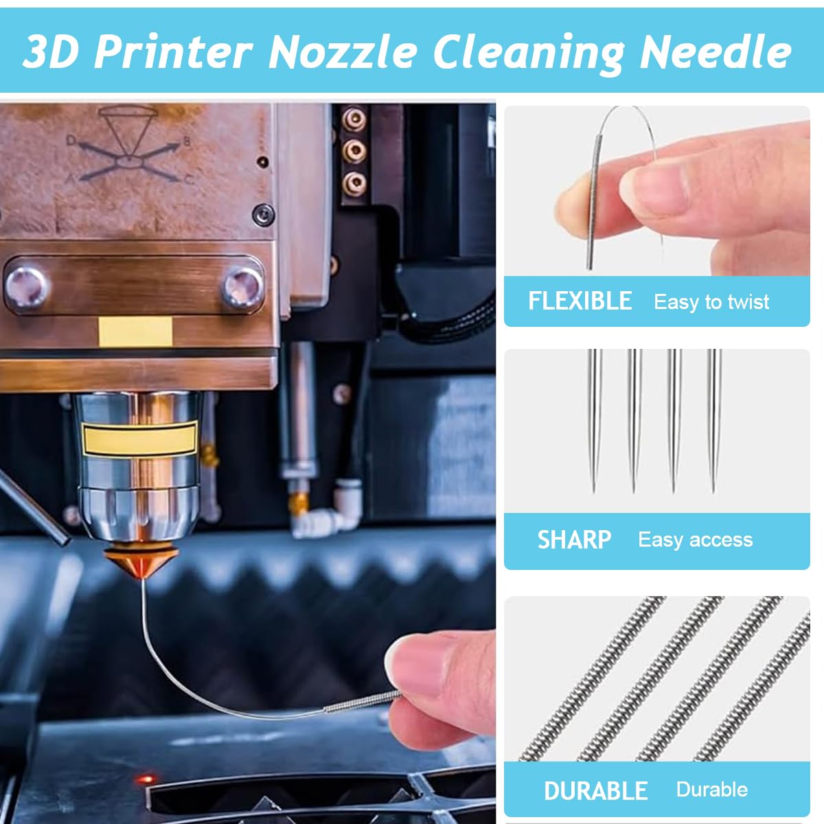 Serplex® 3D Printer Nozzle Cleaning Kit with 10 Long Nozzle Cleaning Needles, Stright & Curved Tweezers, Metal Bristle Brush, 3D Printer Nozzle Cleaning Accessories Kit