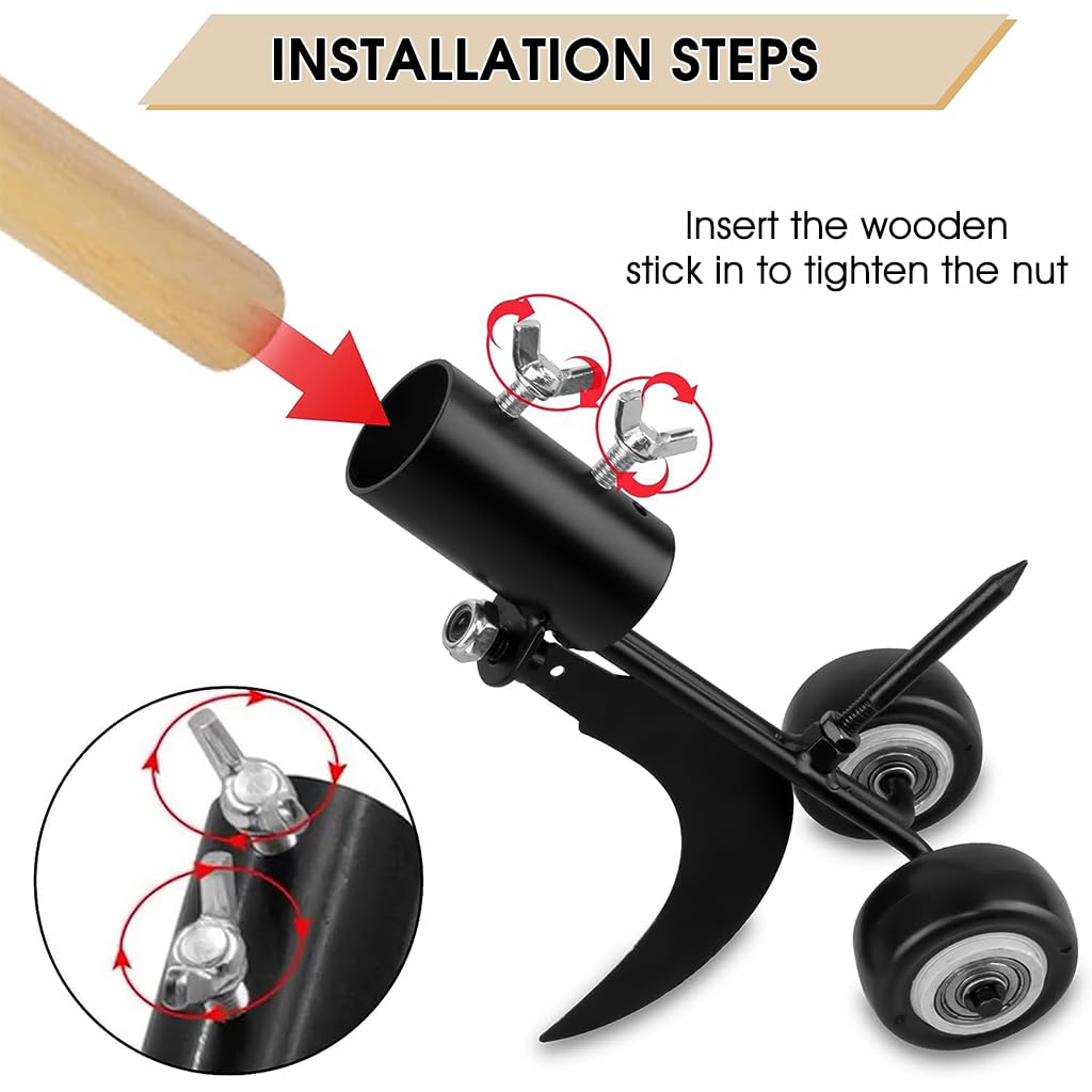 HASTHIP Garden Weeder for Lawn Care with Dual Wheel Design and Carbon Steel Head | 1.96 in Handle Fit